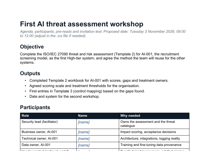 First page of the AI threat assessment workshop agenda